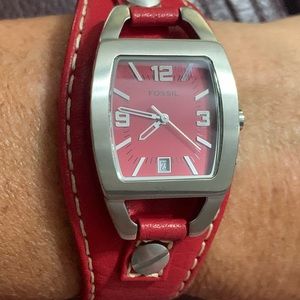 NWOT Women’s Fossil watch w/ red face and red band